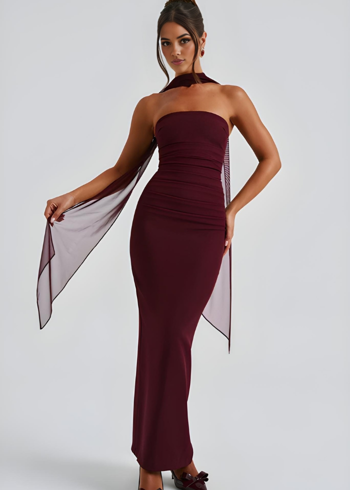 Willow | Women's Cocktail Strapless Maxi Bodycon Dress With Scarf
