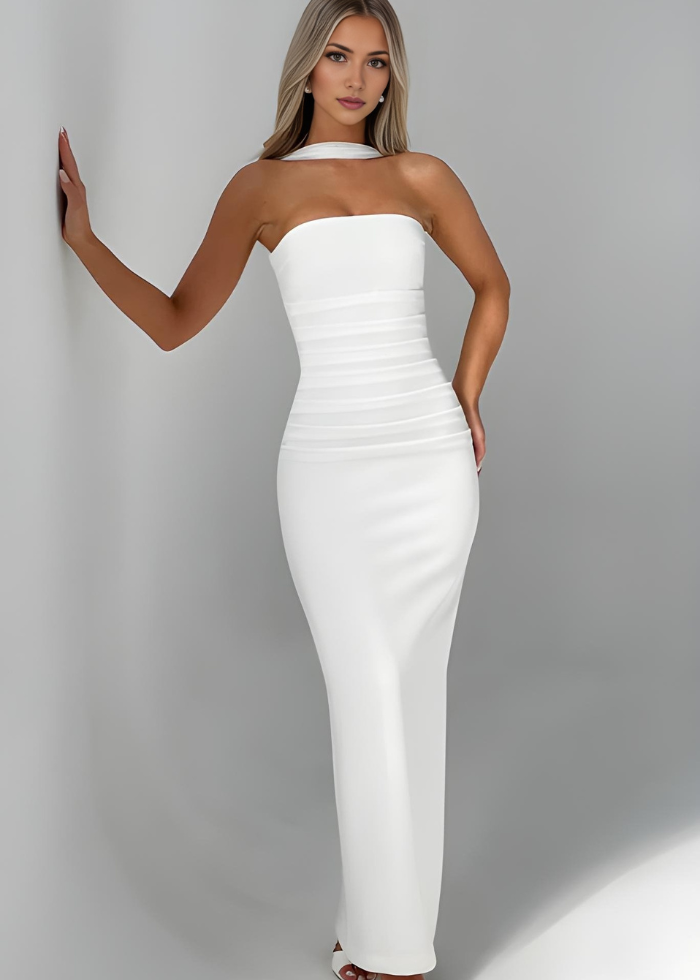 Willow | Women's Cocktail Strapless Maxi Bodycon Dress With Scarf