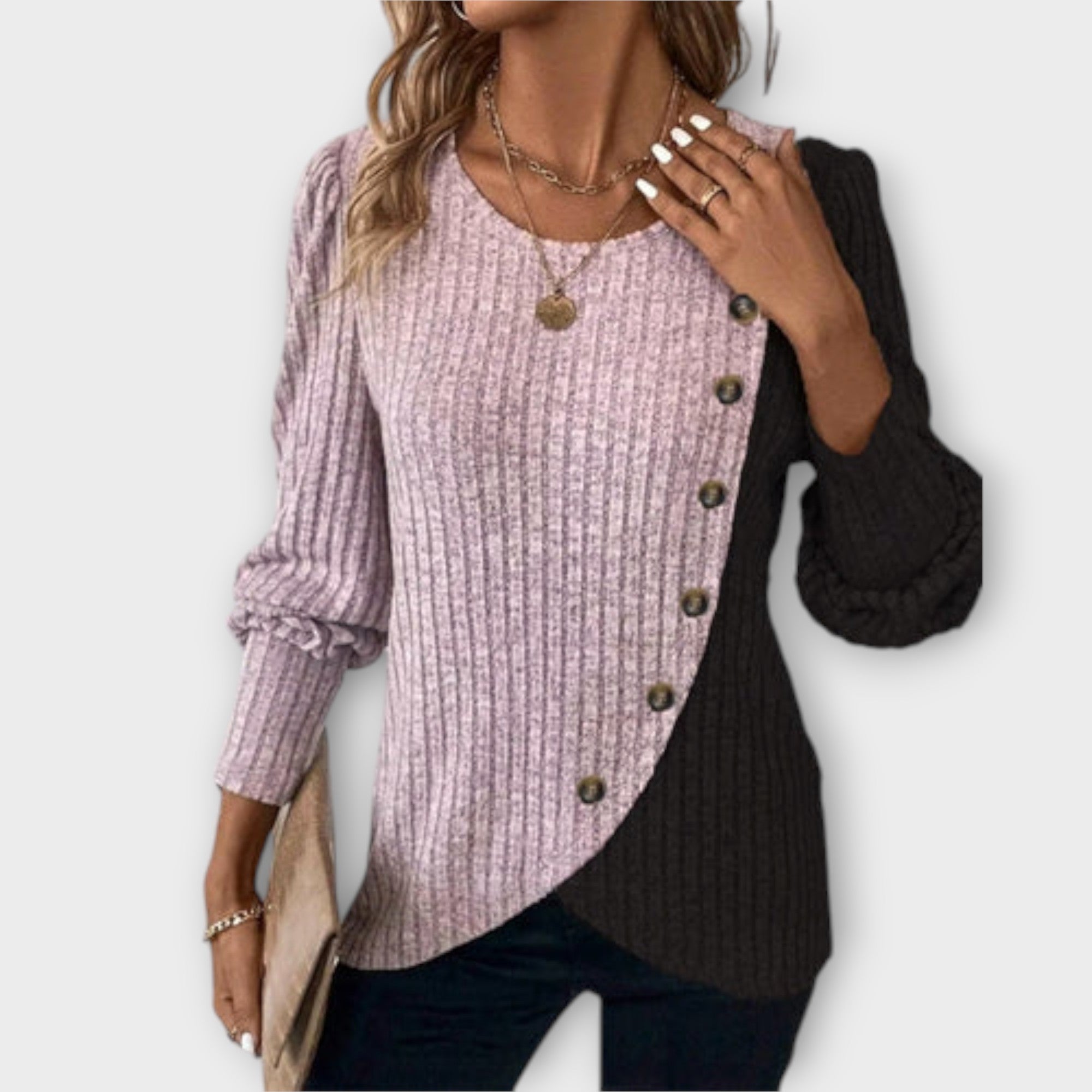 Lucie | Asymmetric Knitted Sweater with Buttons
