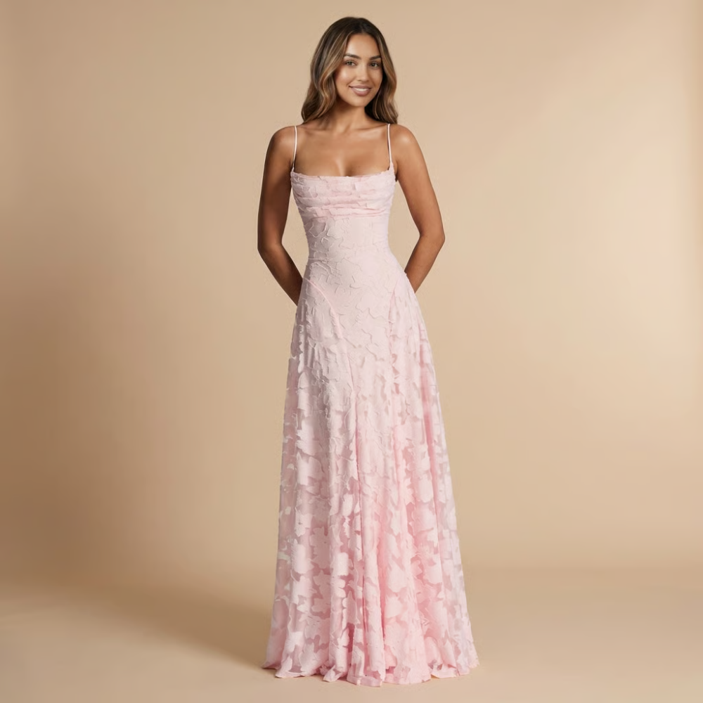 Hazel | Women's Wedding Guest Floral Lace Maxi Dress Spaghetti Strap