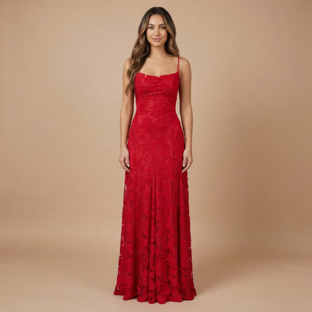 Hazel | Women's Wedding Guest Floral Lace Maxi Dress Spaghetti Strap