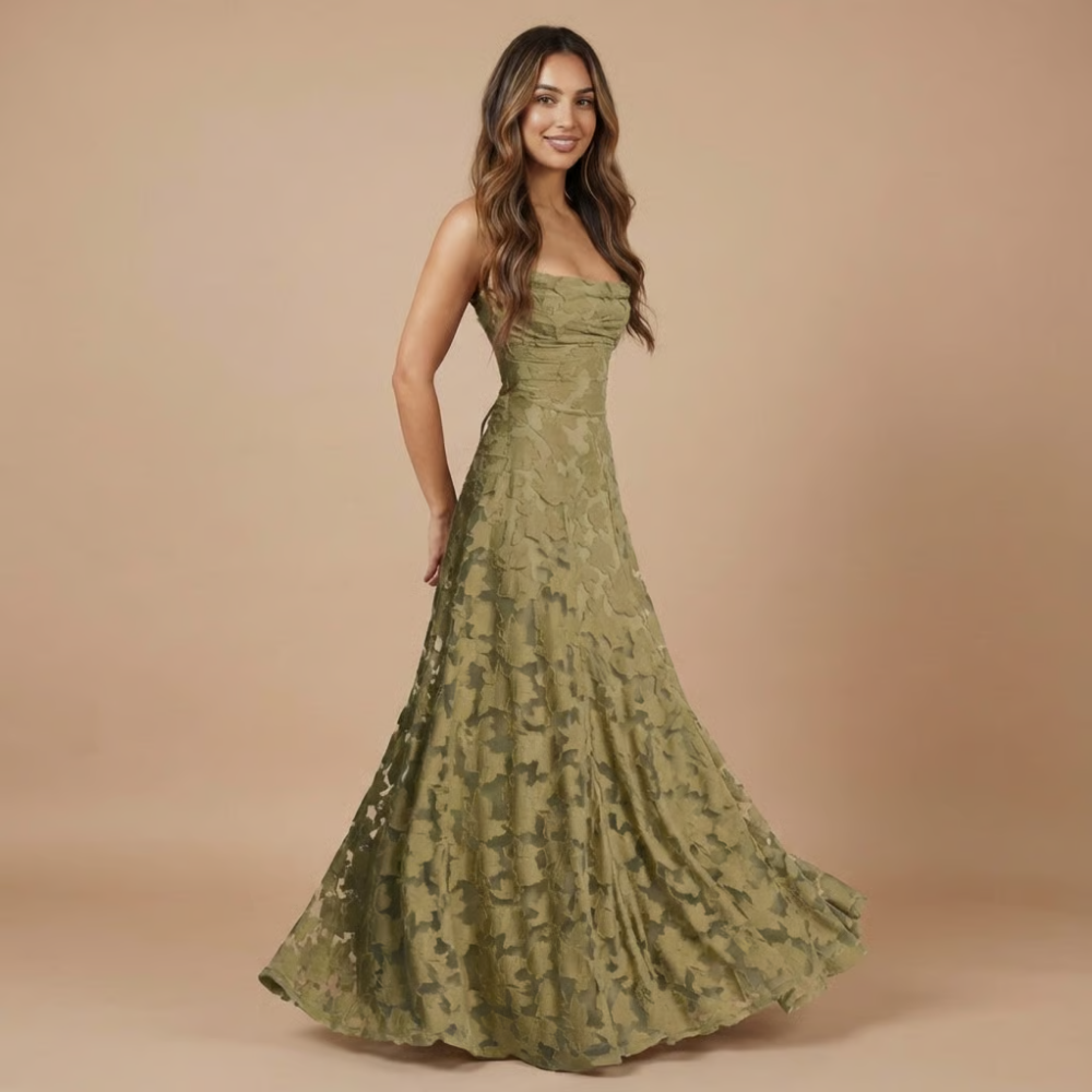 Hazel | Women's Wedding Guest Floral Lace Maxi Dress Spaghetti Strap