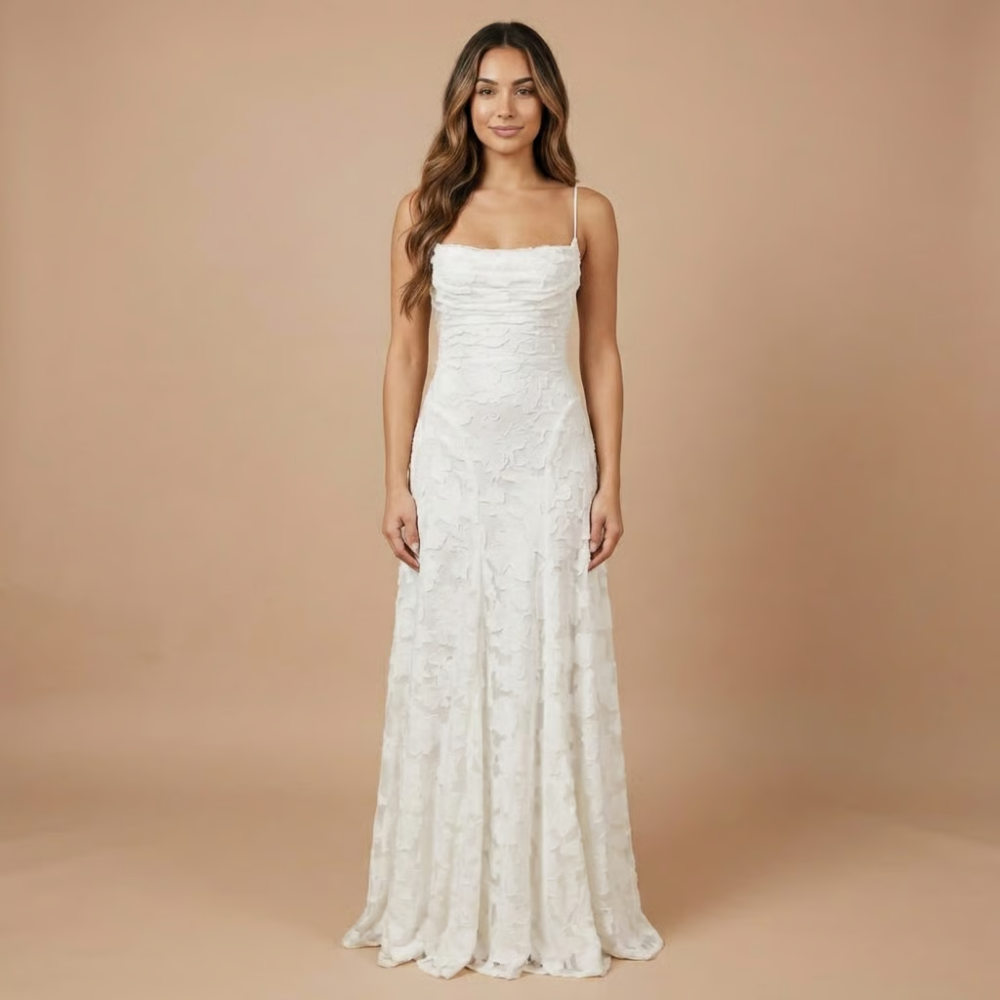 Hazel | Women's Wedding Guest Floral Lace Maxi Dress Spaghetti Strap