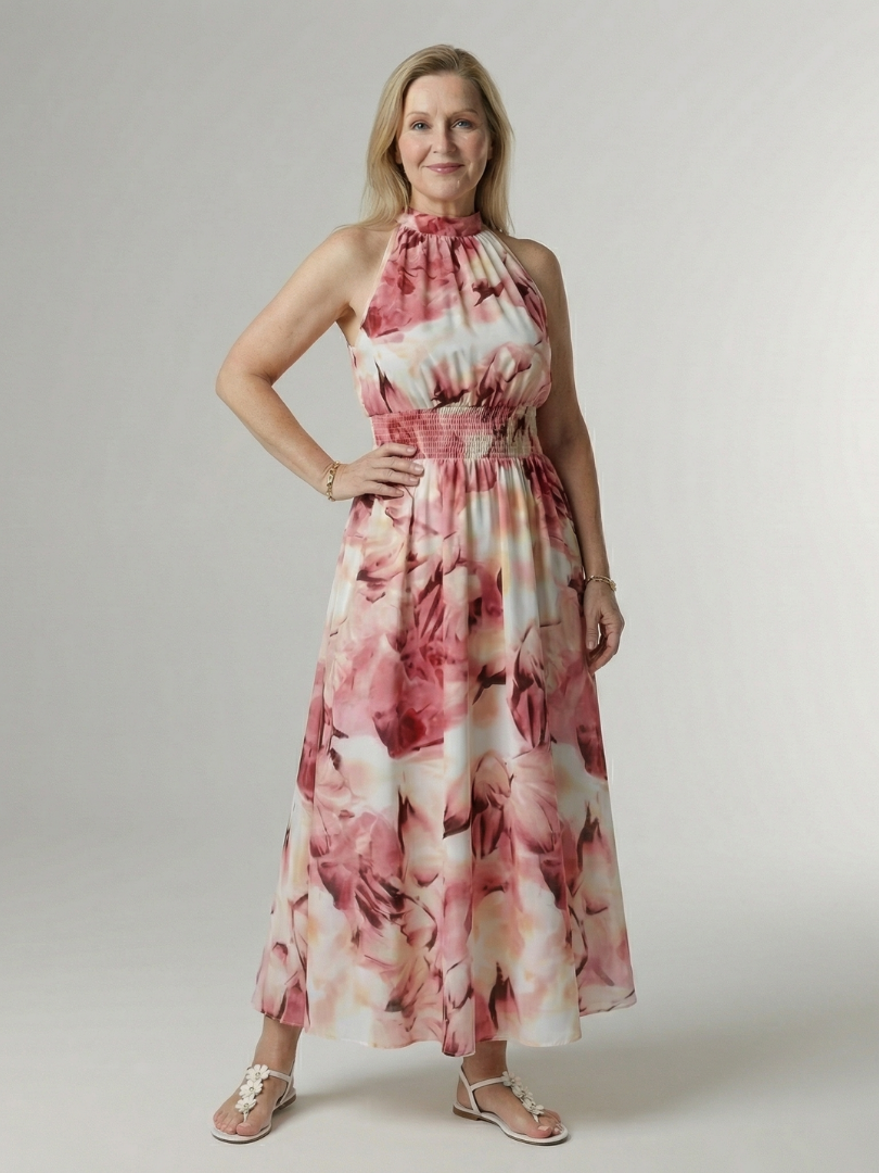 Lucy | Midi Halter Dress with Gathered Waist