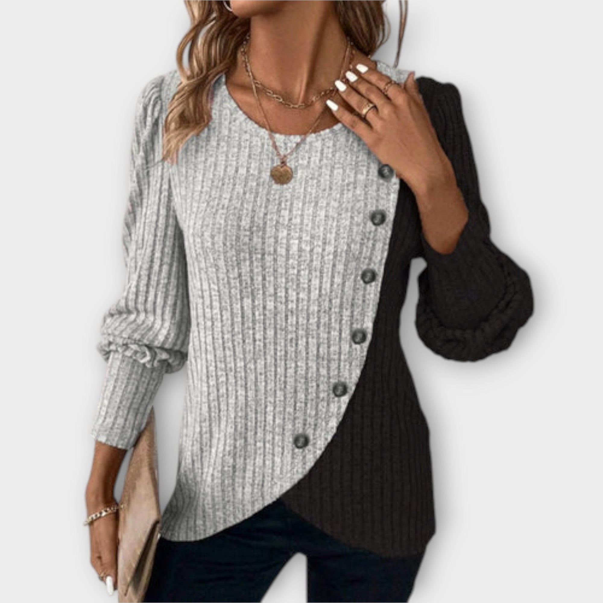 Lucie | Asymmetric Knitted Sweater with Buttons