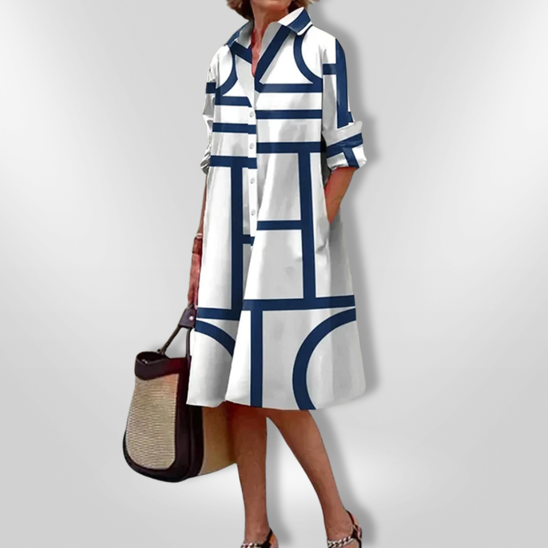 Helen™ | Geometric Pattern Midi Dress
