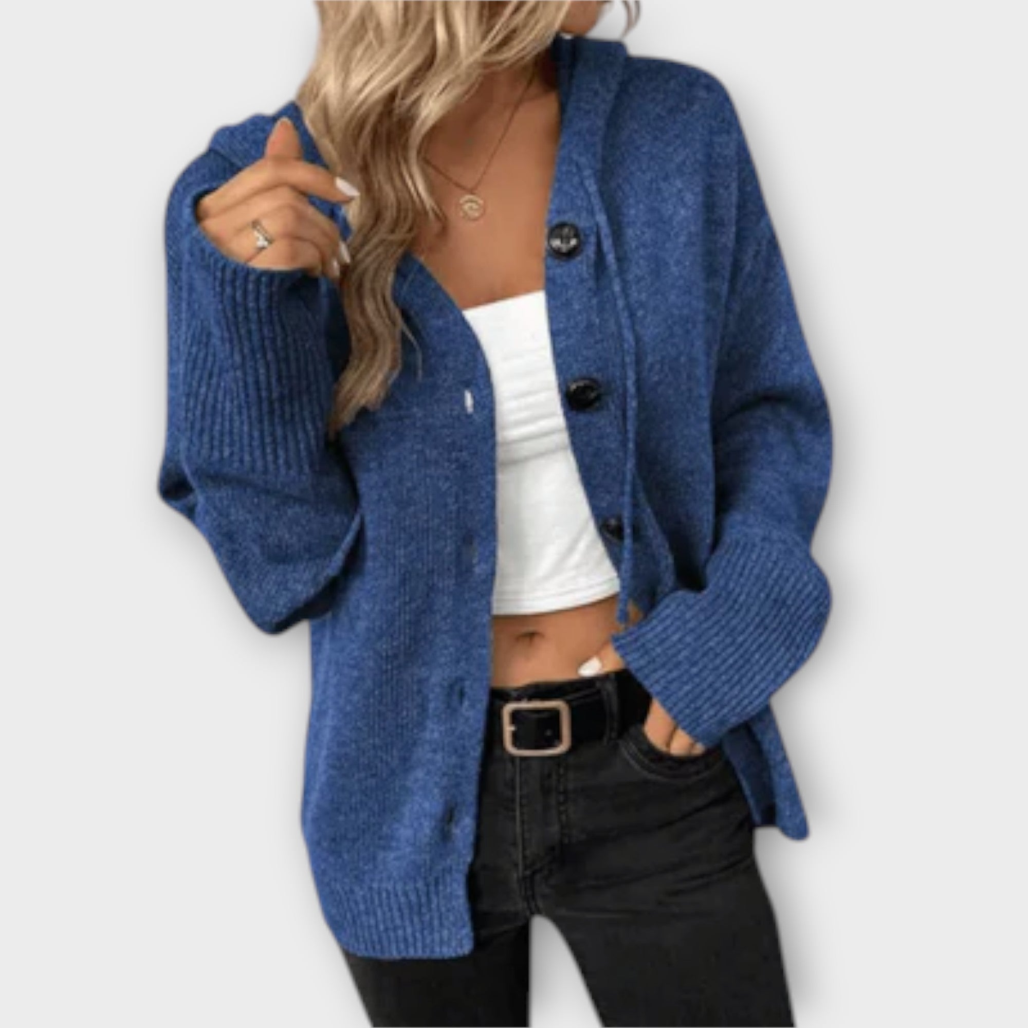 Veronika | Stylish Knitted Cardigan with Hood and Buttons