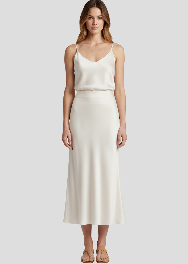 Women’s Midi Skirt with High Waist and Draped Cut
