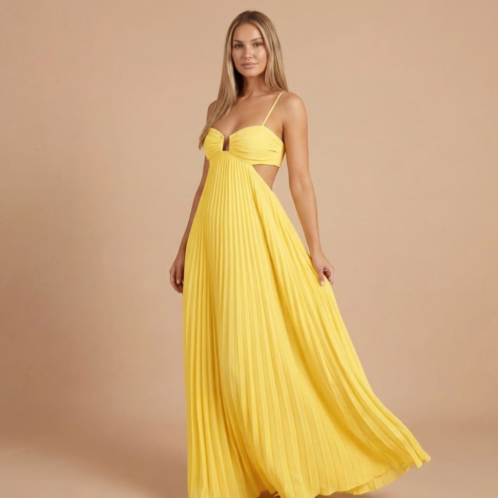 Claire | Women's Wedding Guest Pleated Halter Maxi Dress