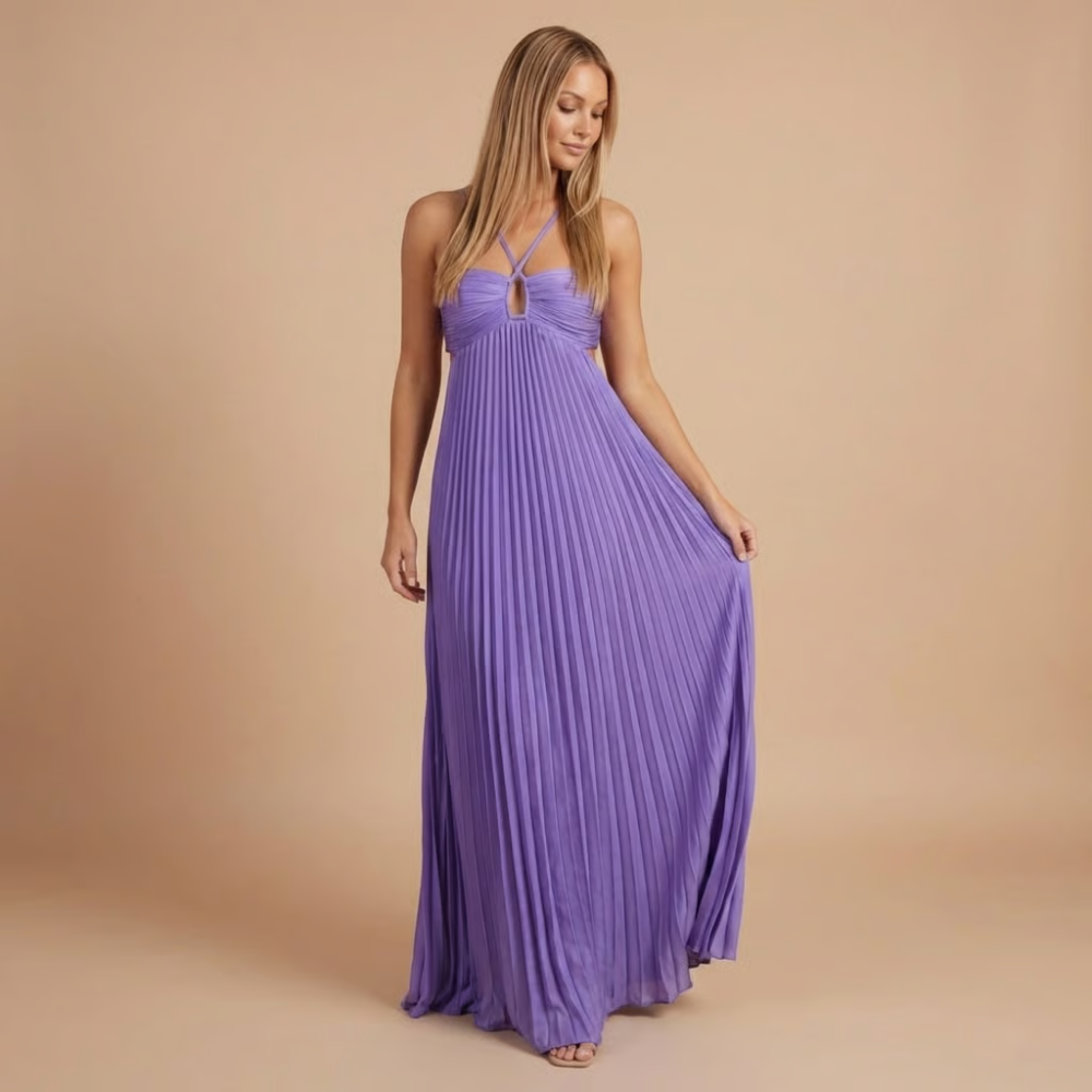 Claire | Women's Wedding Guest Pleated Halter Maxi Dress