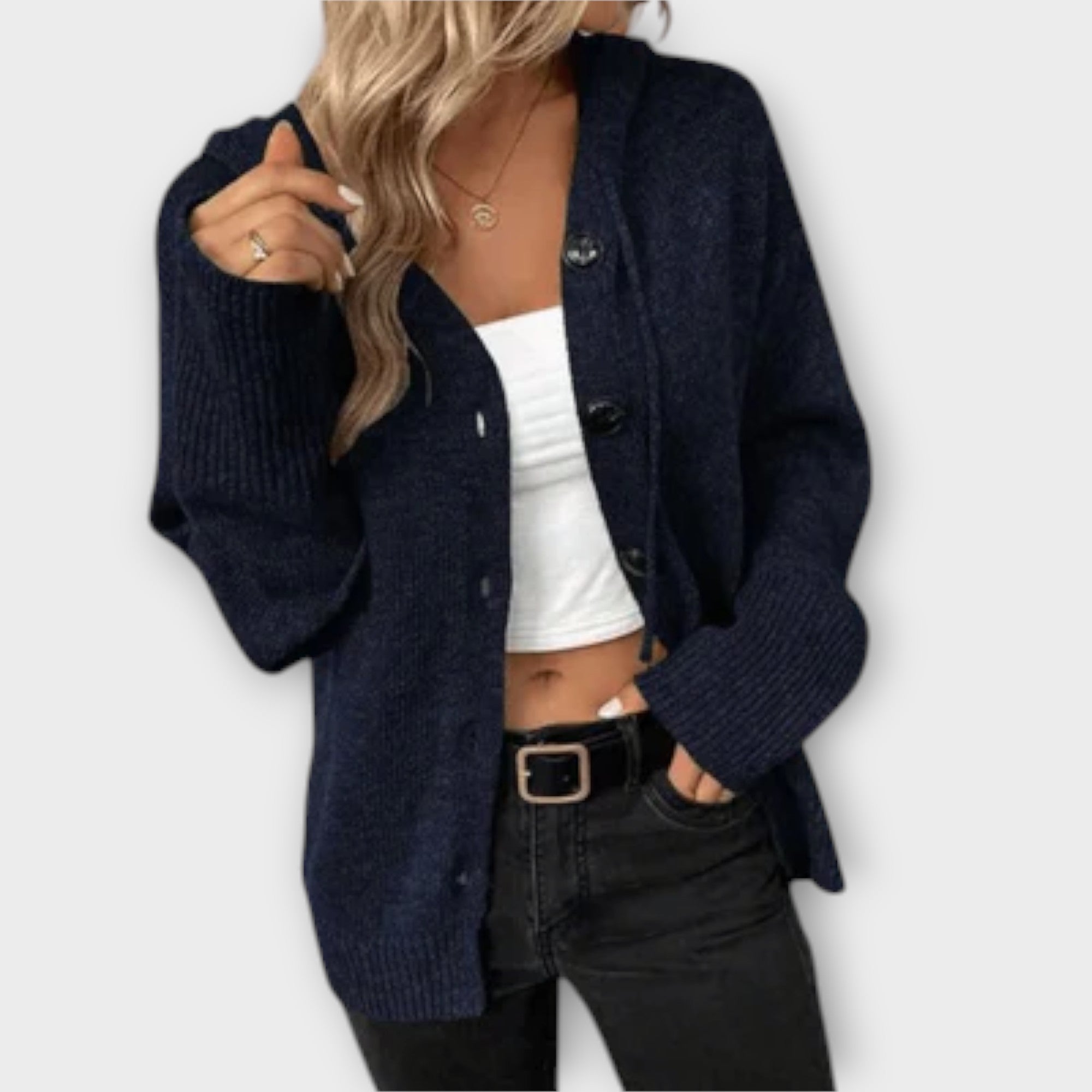 Veronika | Stylish Knitted Cardigan with Hood and Buttons