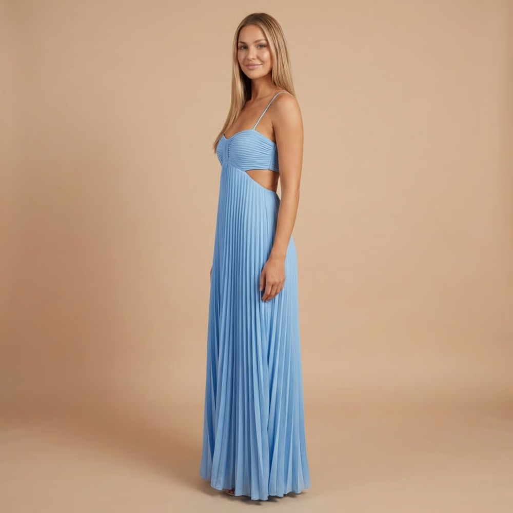 Claire | Women's Wedding Guest Pleated Halter Maxi Dress