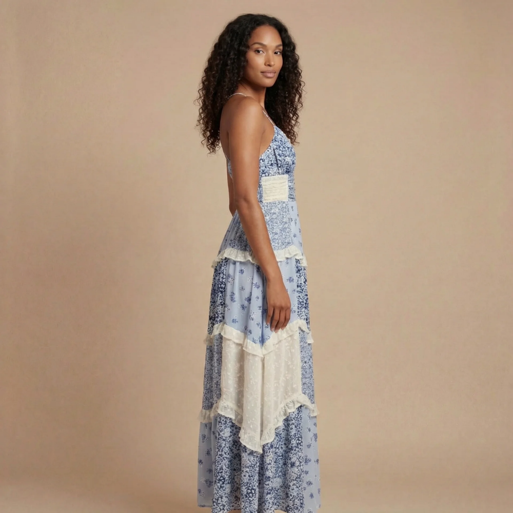 Ellie | Women's Wedding Guest Floral V Neck Maxi Dress