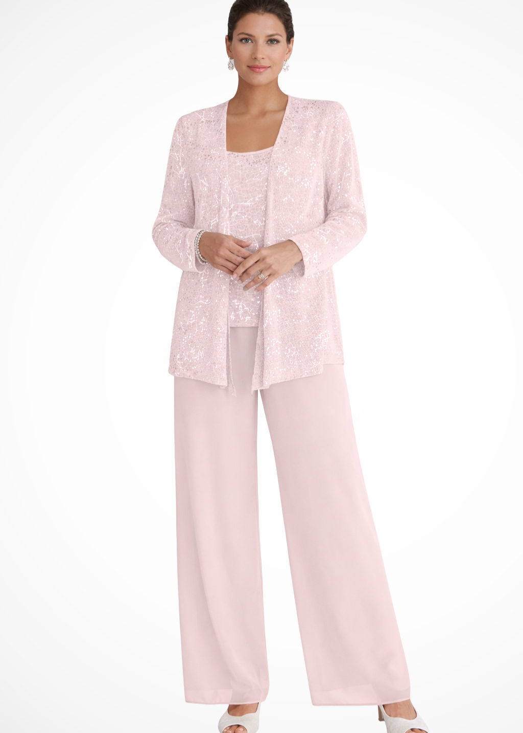 Miriam | Women's Sequin Lace Jacket Three Piece Wide Leg Wedding Guest Trouser Suit