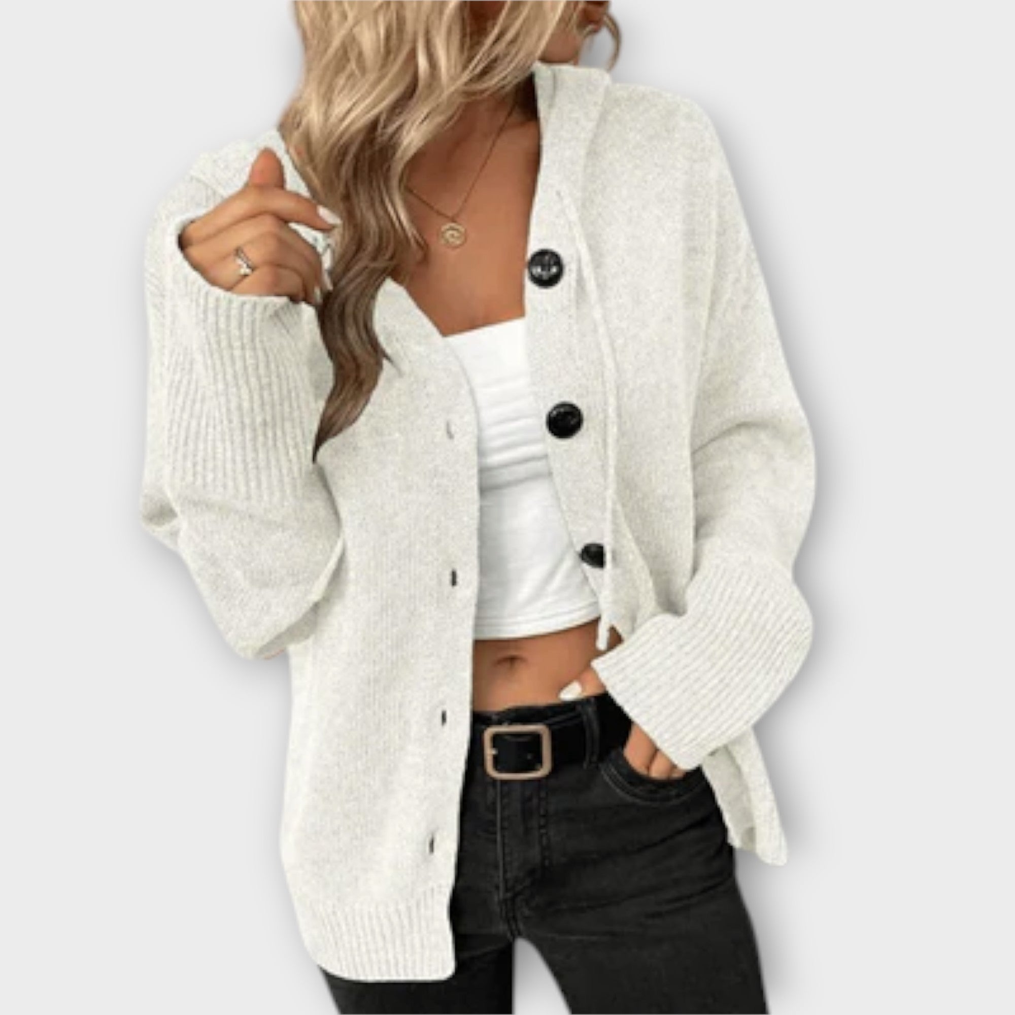 Veronika | Stylish Knitted Cardigan with Hood and Buttons
