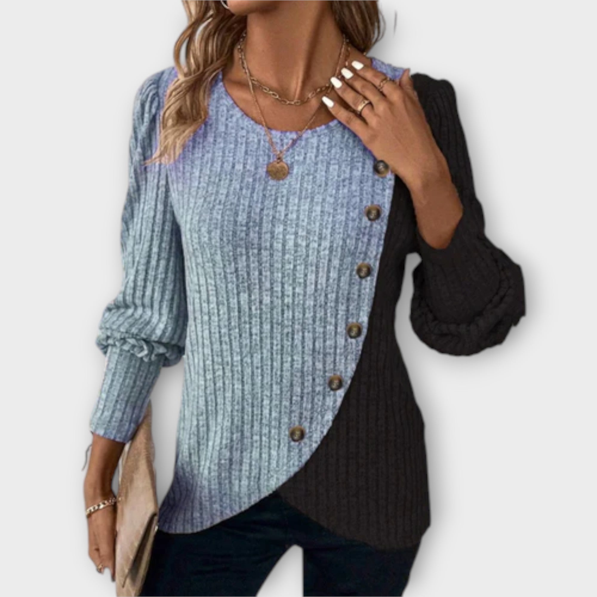 Lucie | Asymmetric Knitted Sweater with Buttons