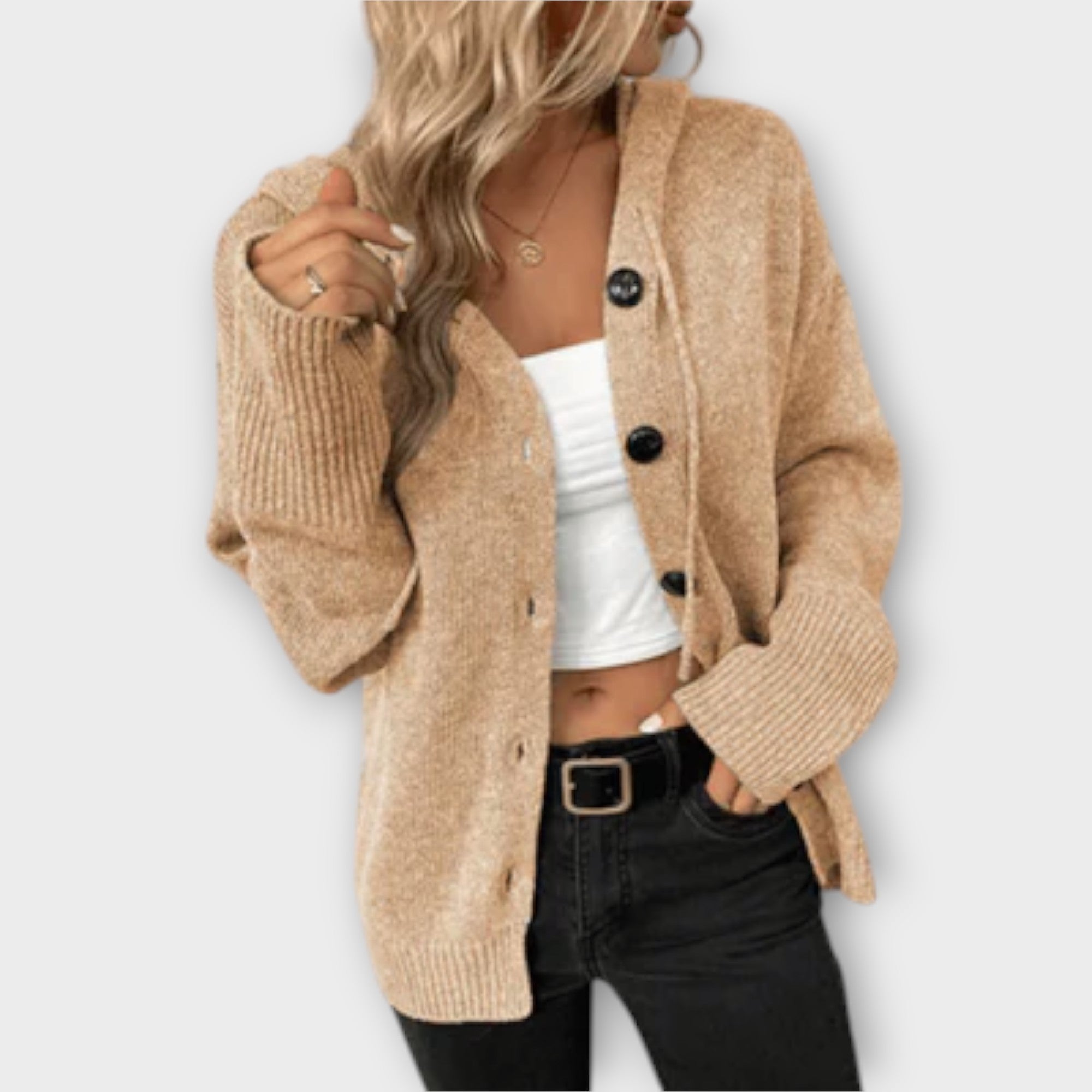 Veronika | Stylish Knitted Cardigan with Hood and Buttons