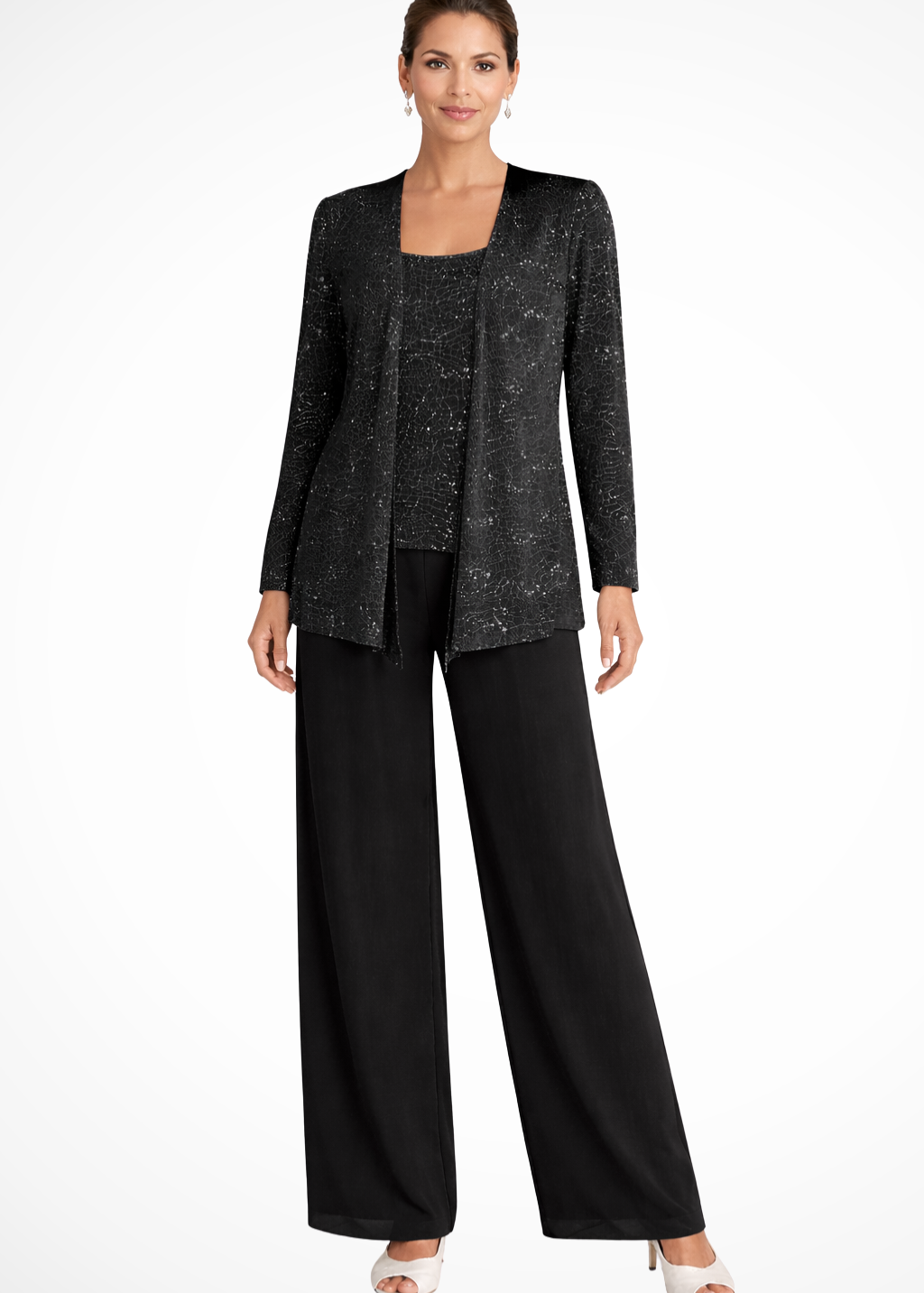 Miriam | Women's Sequin Lace Jacket Three Piece Wide Leg Wedding Guest Trouser Suit