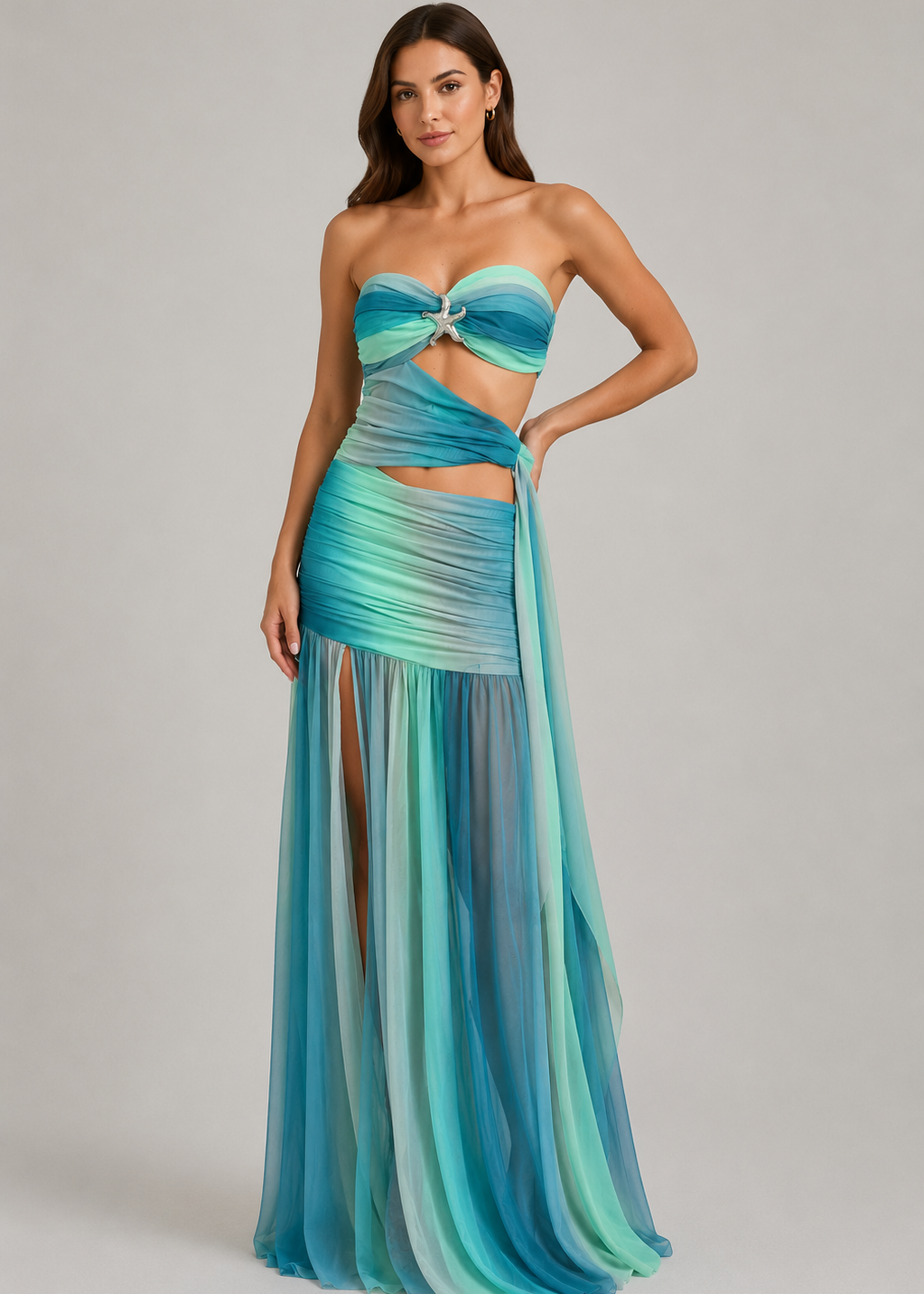 Wren | Women's Strapless Mesh Cut-Out Maxi Summer Dress