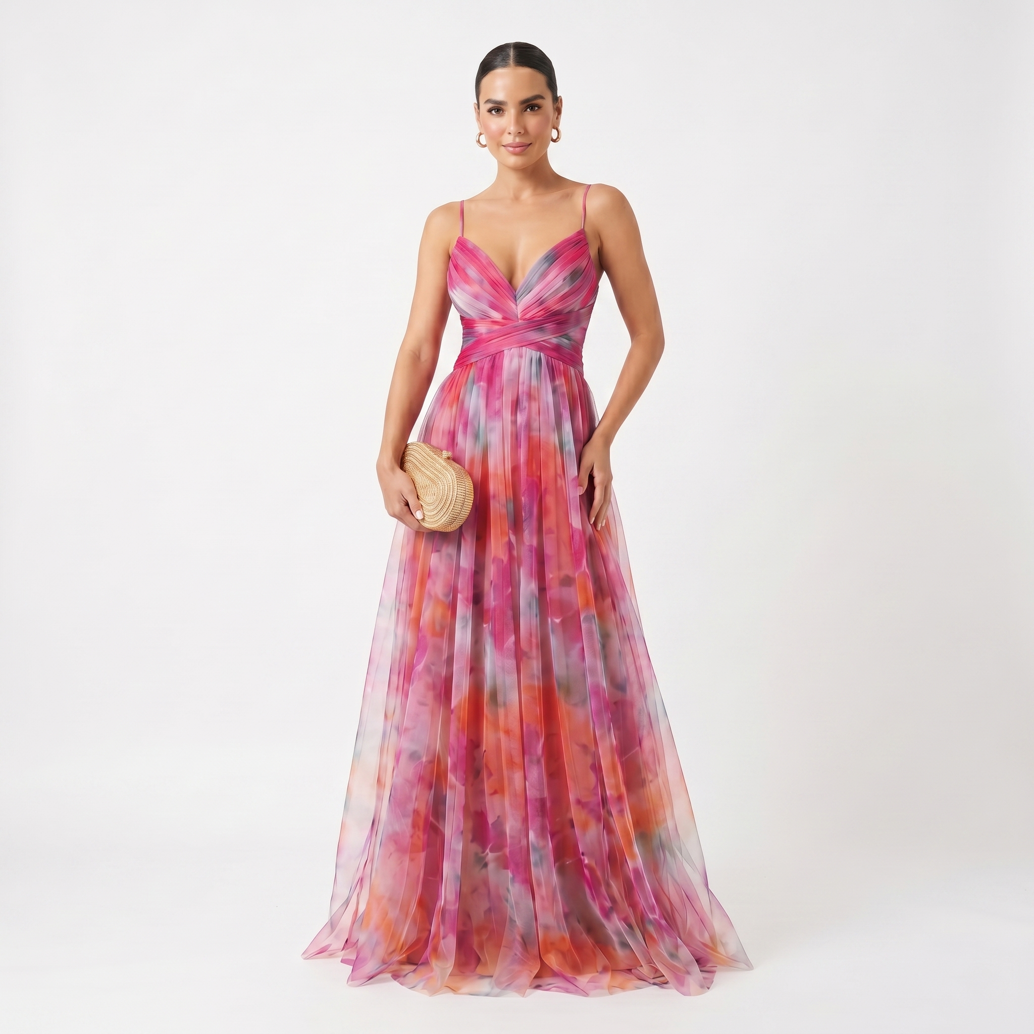 Helen | Evening Floral Summer Dress in Tulle with Watercolour Print
