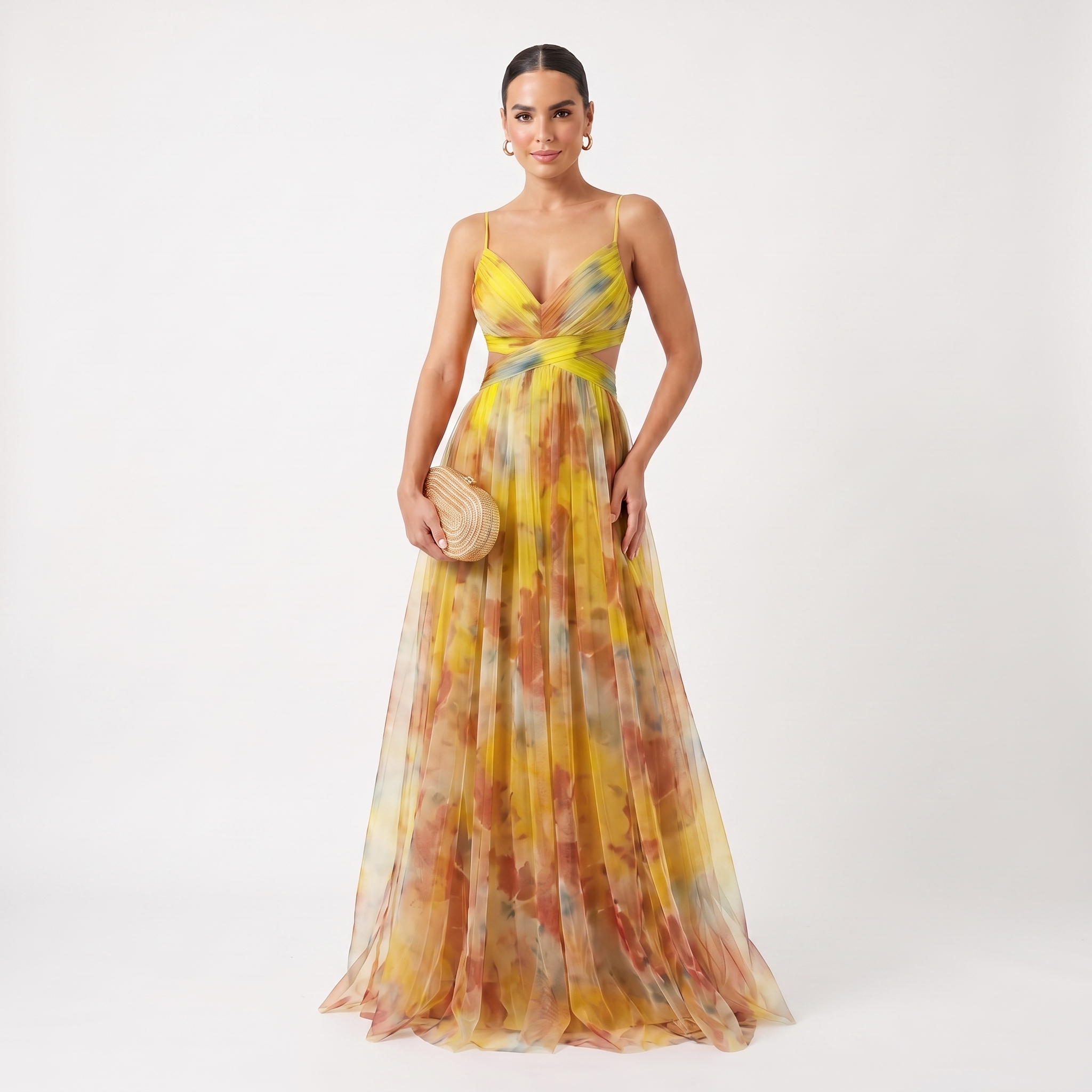 Helen | Evening Floral Summer Dress in Tulle with Watercolour Print