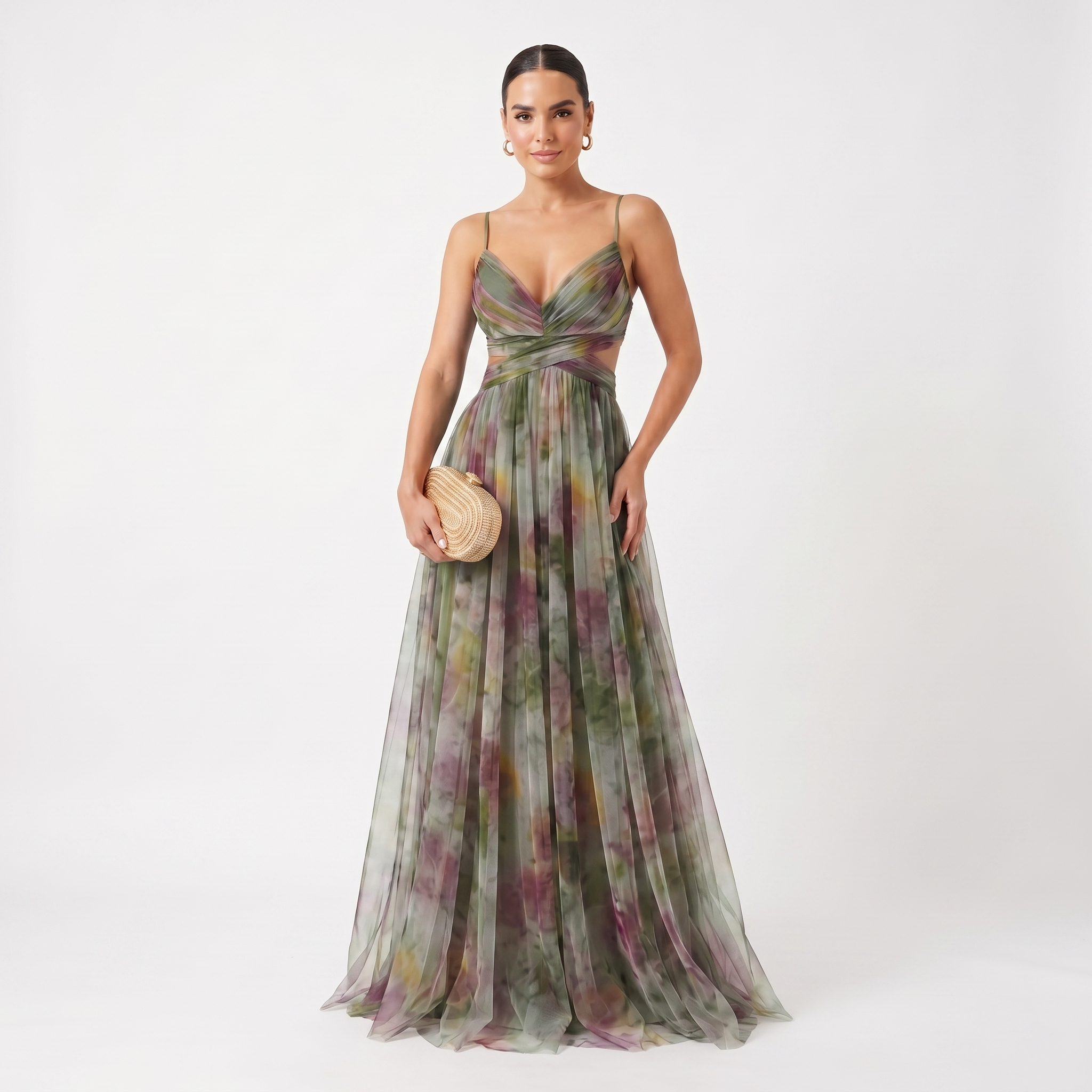 Helen | Evening Floral Summer Dress in Tulle with Watercolour Print