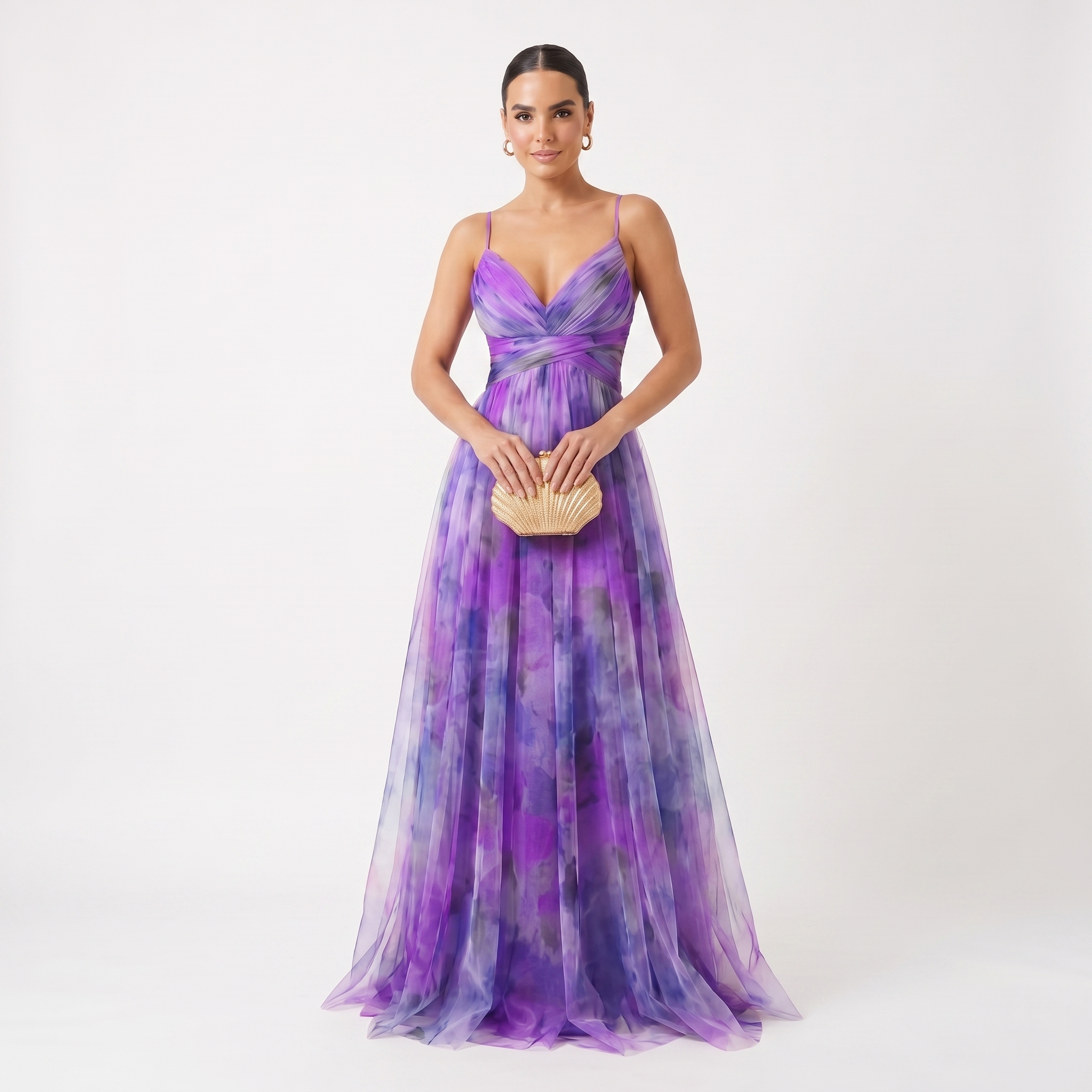 Helen | Evening Floral Summer Dress in Tulle with Watercolour Print