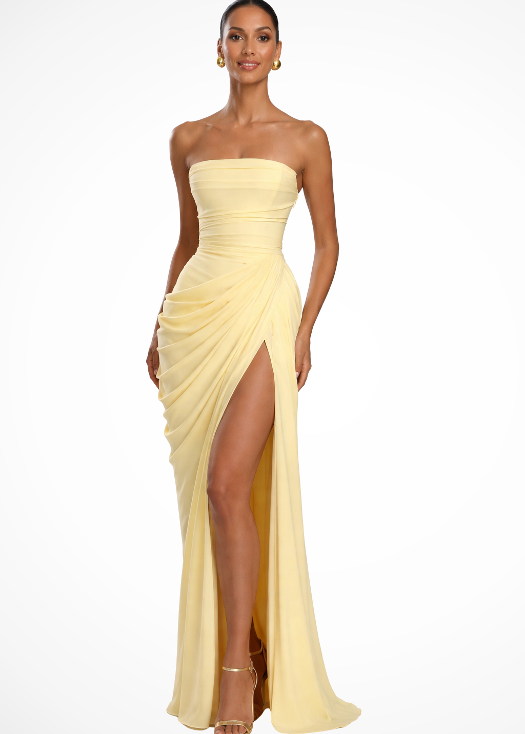 Evangeline | Women's Strapless Ruched Slit Summer Wedding Guest Maxi Dress