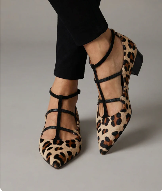 Women's Leopard Print Ballet Heels with Ankle Strap | Bridget