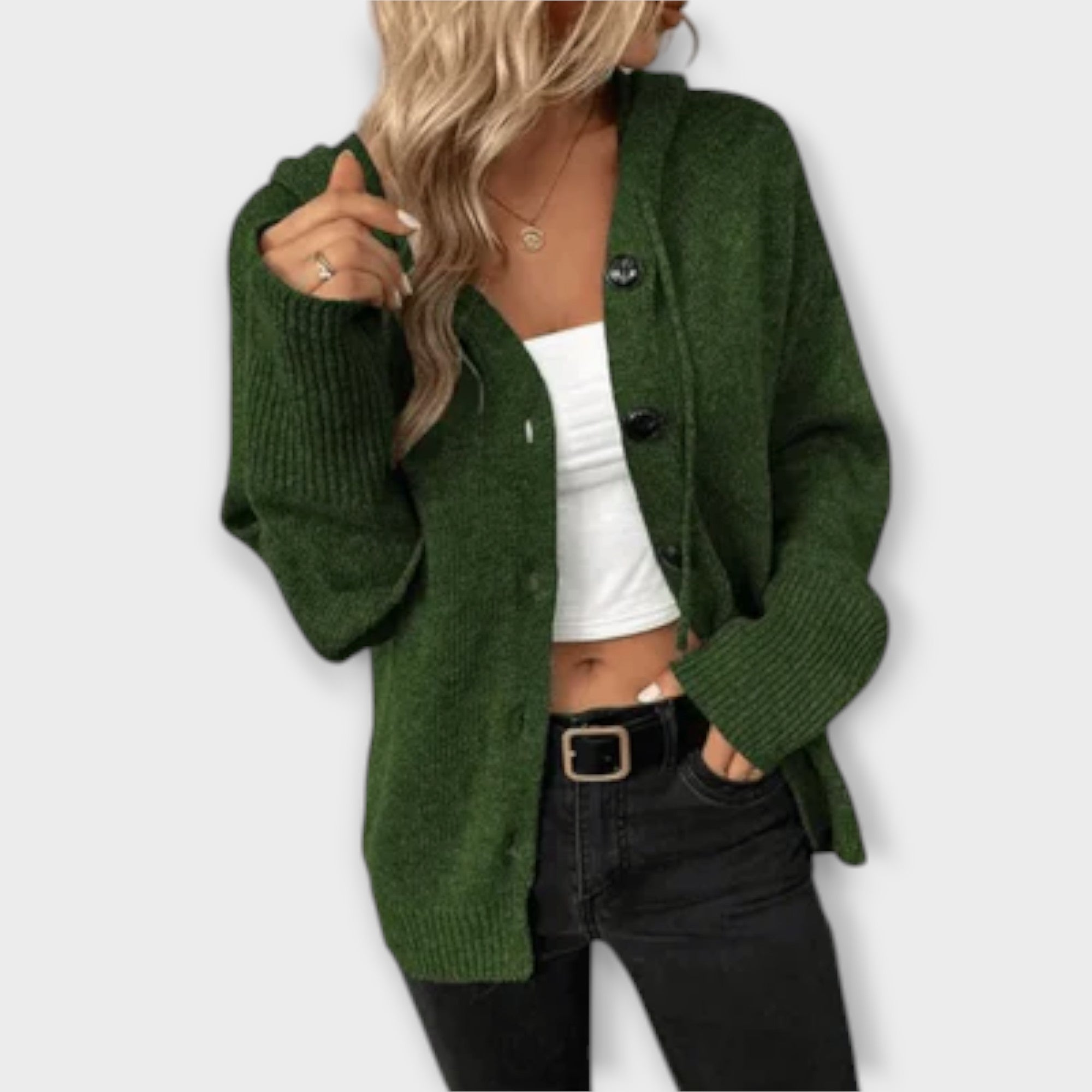 Veronika | Stylish Knitted Cardigan with Hood and Buttons