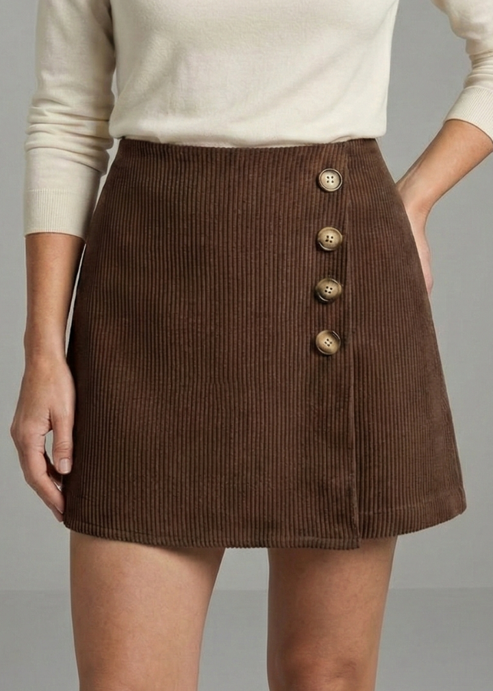 Women’s A-Line Skirt with Side Buttons and Ribbed Surface