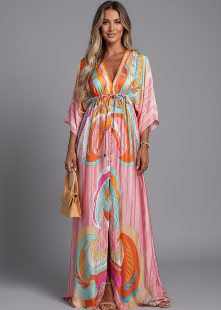 Alice | Women’s Maxi Dress with V Neckline and Tie Waist