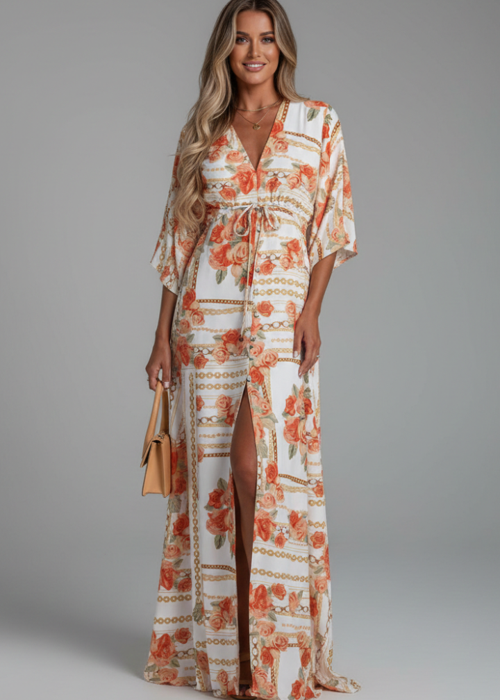 Alice | Women’s Maxi Dress with V Neckline and Tie Waist