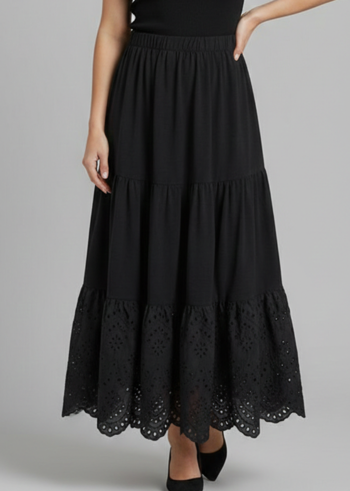 Women’s Maxi Skirt with Elastic Waist and Lace Hem