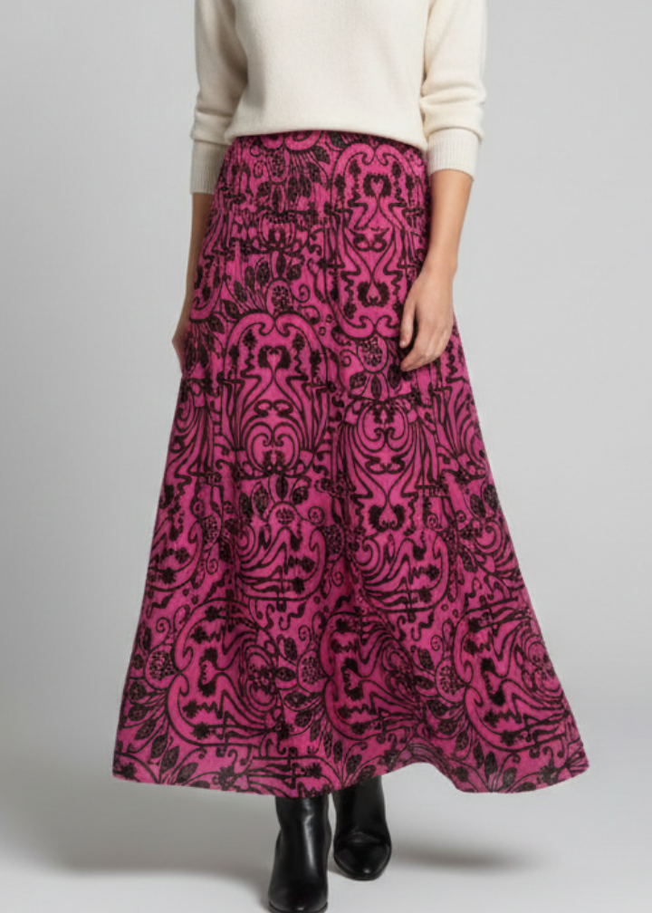 Women’s Maxi Skirt with Elastic Waist and Printed Surface