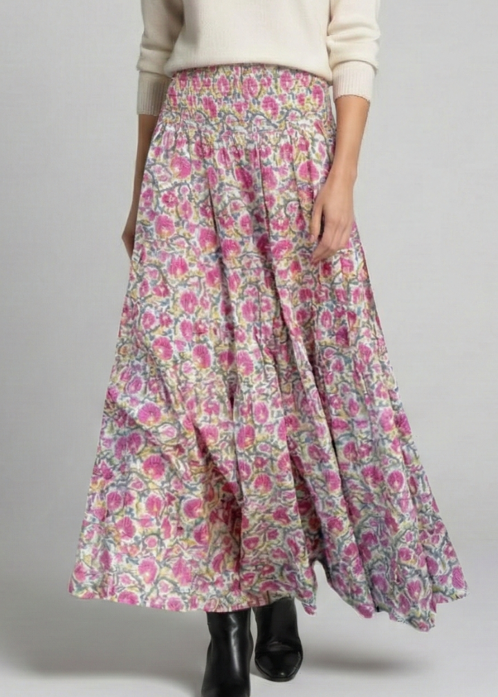 Women’s Maxi Skirt with Elastic Waist and Printed Surface