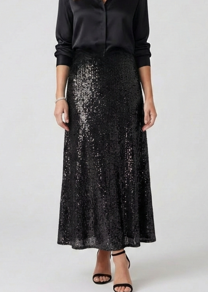 Women’s Maxi Skirt with Elastic Waist and Sequin Surface