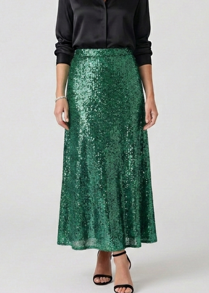 Women’s Maxi Skirt with Elastic Waist and Sequin Surface