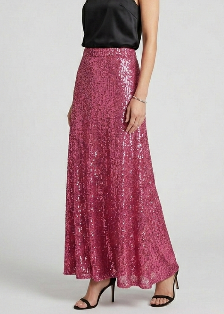 Women’s Maxi Skirt with Elastic Waist and Sequin Surface