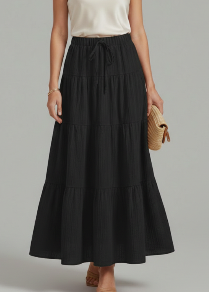 Women’s Maxi Skirt with Elastic Waist and Tiered Panels
