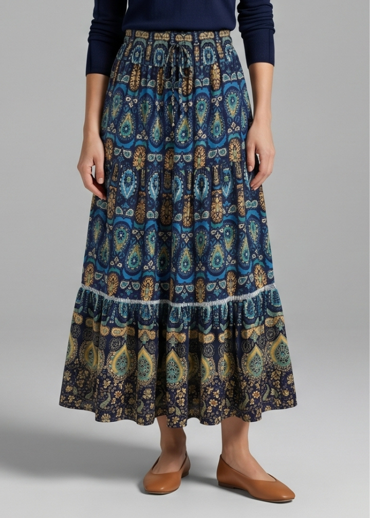 Women’s Maxi Skirt with Elastic Waist and Tiered Panels