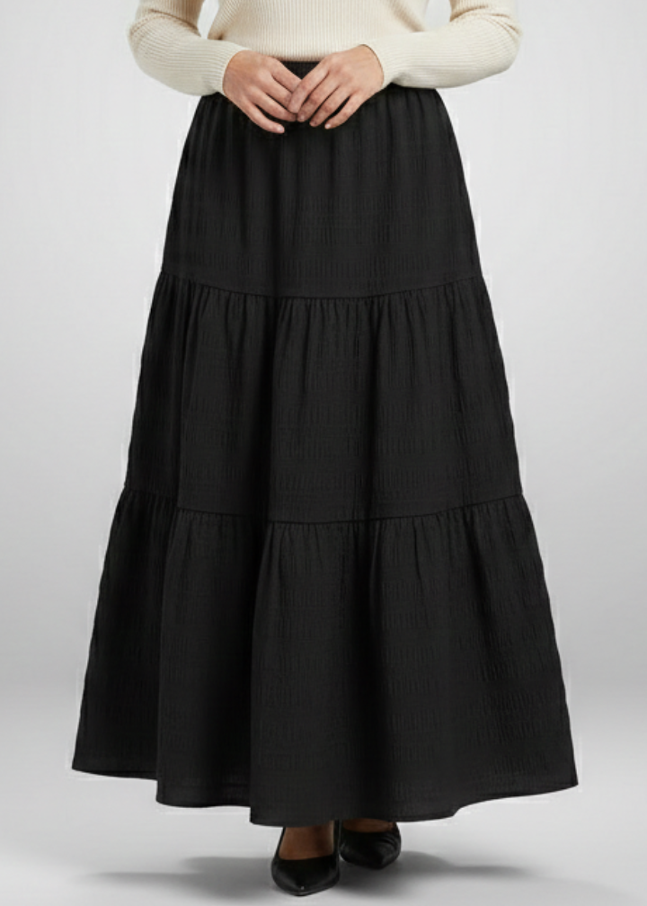 Women’s Maxi Skirt with Elastic Waist and Tiered Panels