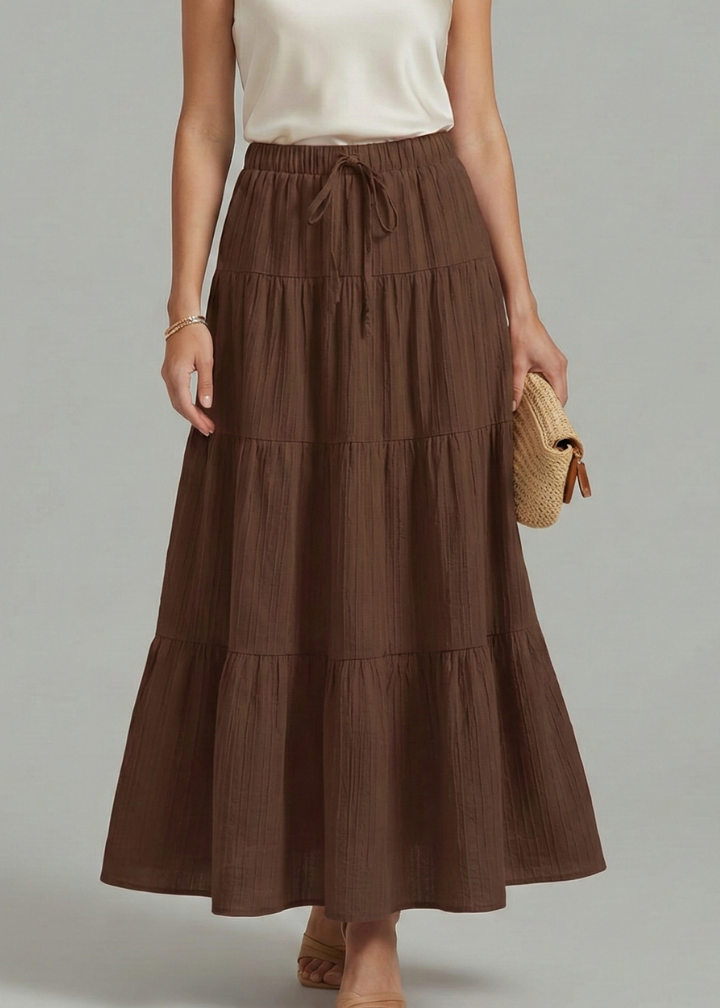 Women’s Maxi Skirt with Elastic Waist and Tiered Panels