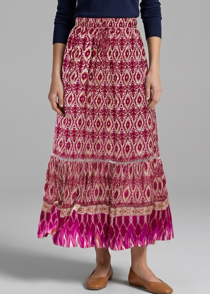 Women’s Maxi Skirt with Elastic Waist and Tiered Panels
