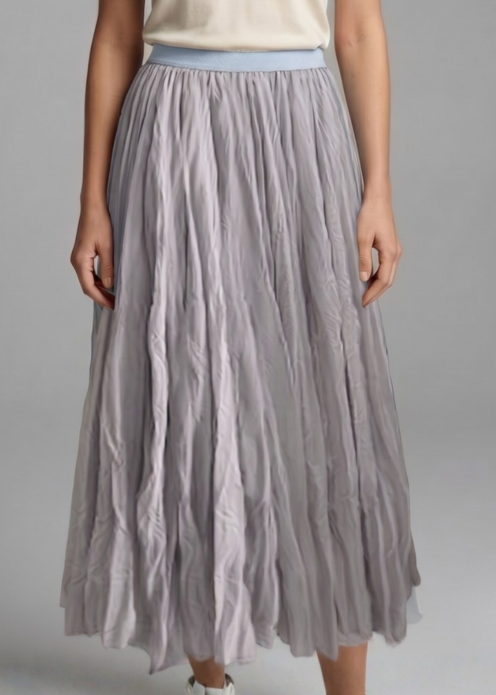 Women's Maxi Skirt with Elastic Waistband and Pleated Surface
