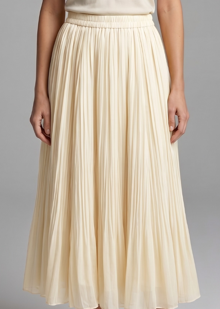 Women's Maxi Skirt with Elastic Waistband and Pleated Surface