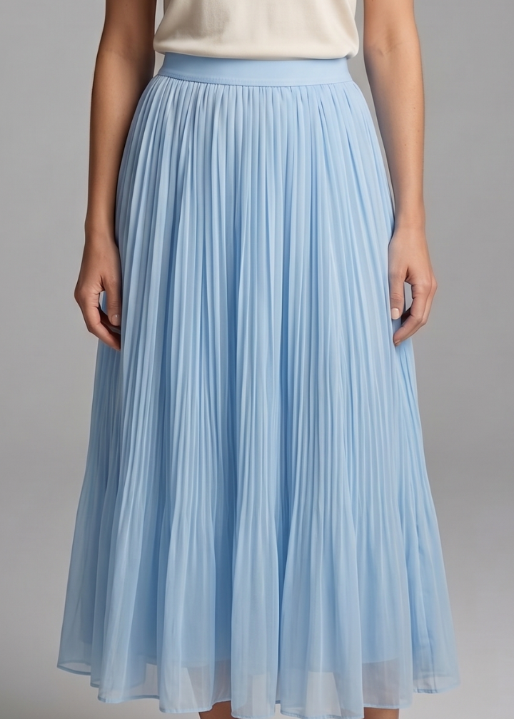 Women's Maxi Skirt with Elastic Waistband and Pleated Surface