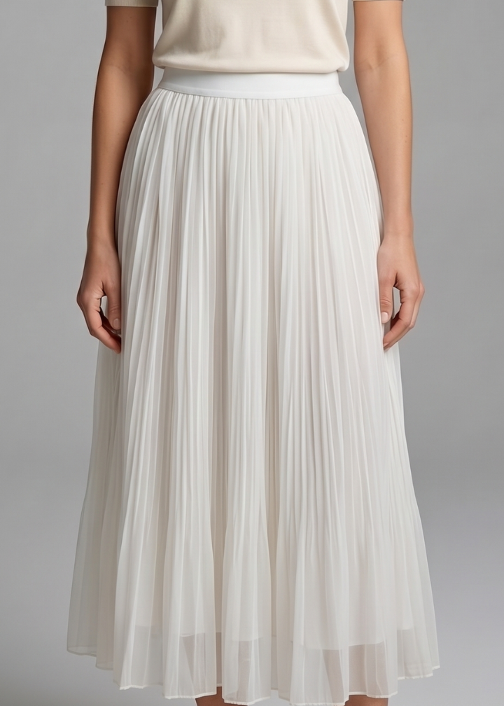 Women's Maxi Skirt with Elastic Waistband and Pleated Surface