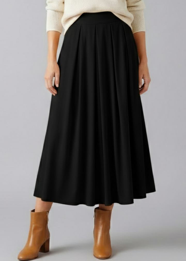 Women’s Maxi Skirt with High Waist and Pleated Front