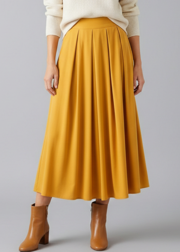Women’s Maxi Skirt with High Waist and Pleated Front